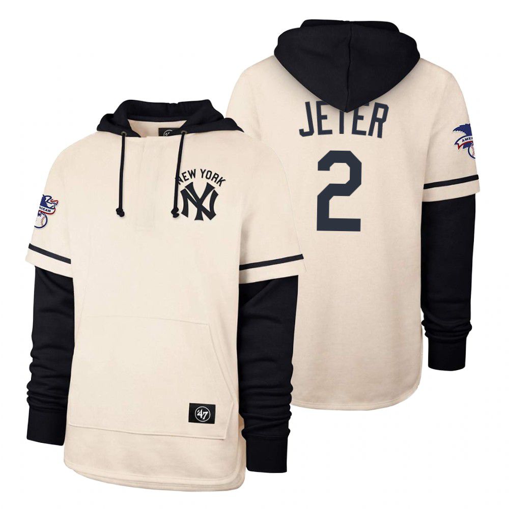 Men New York Yankees #2 Jeter Cream 2021 Pullover Hoodie MLB Jersey